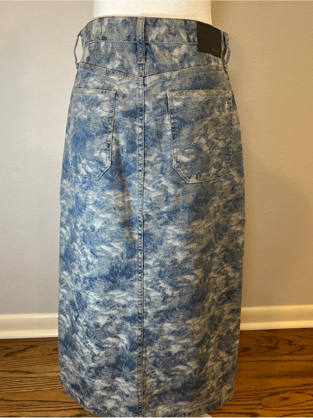 rag & bone Sid Jacquard Denim Midi Skirt Textured Blue 27 Boho Chic Front Slit - Picture 3 of 11